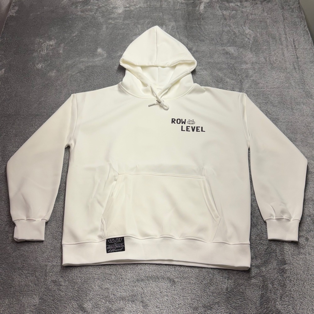 Row Level Hoodie Mens‎ S White Excellent Graphic Streetwear Pullover Sweatshirt